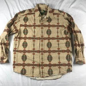 Cabelas Men Large XL Tan Aztec LS Button Shirt